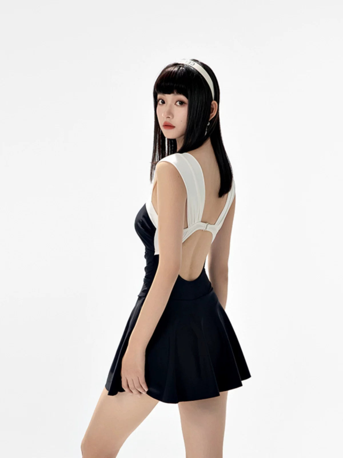 Mono Muse Open‑Back Skirted Swimsuit