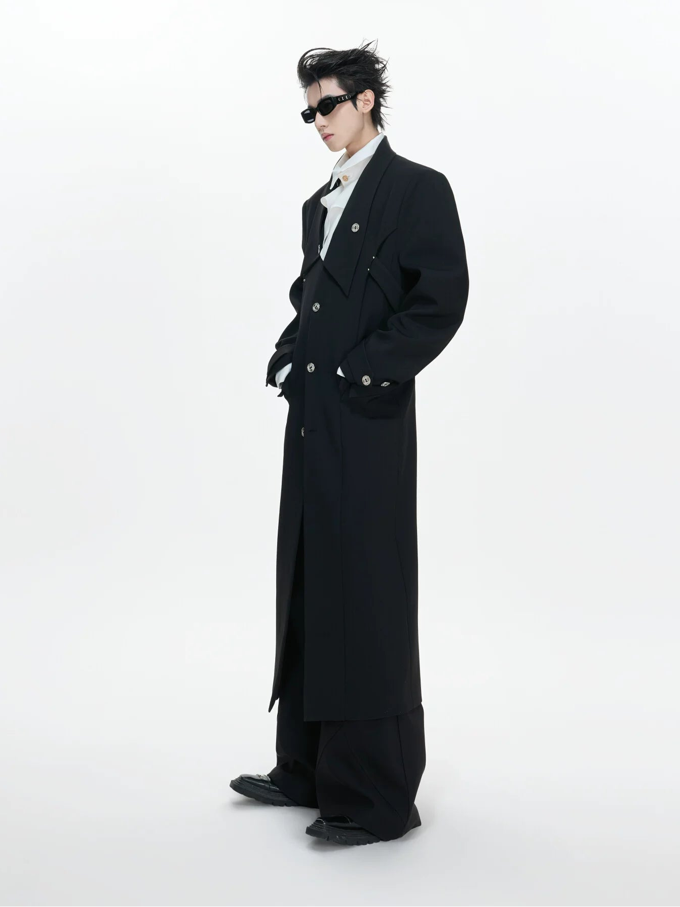Midnight Regent Double-Lapel Trench Coat