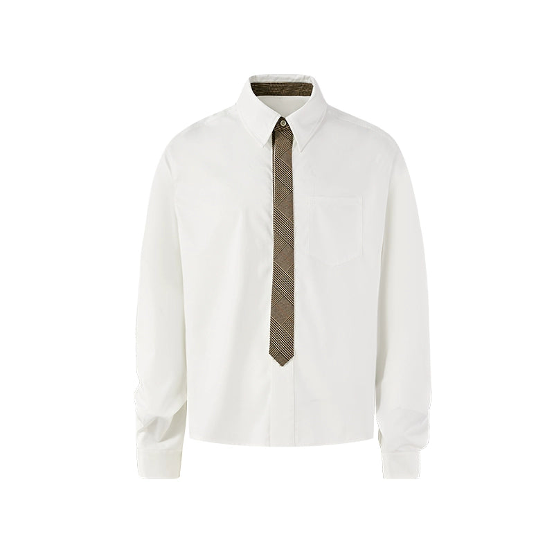 Contrast Collar Shirt and Tie Set
