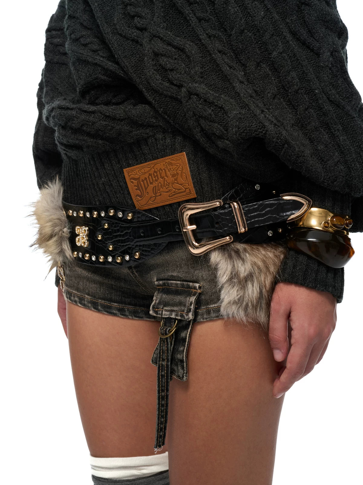 Midnight Prowl Faux‑Fur Chain Belt