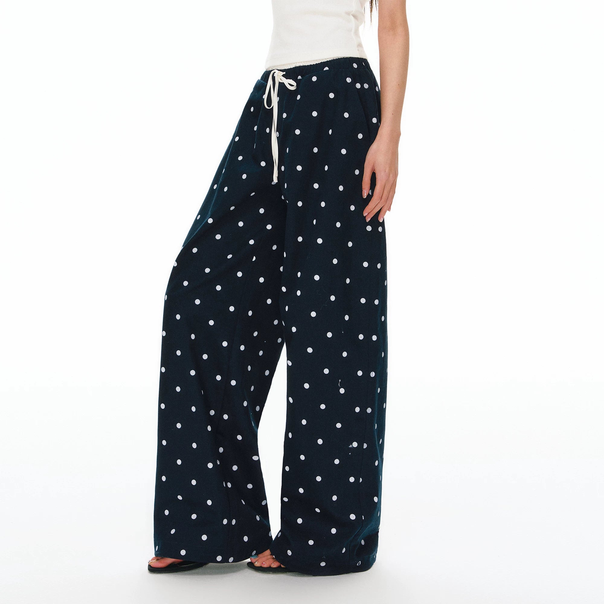 Polka Dot Drawstring Wide Leg Pants