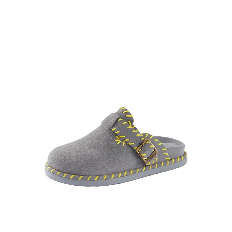 Whipstitch Buckle Suede Mule Clogs