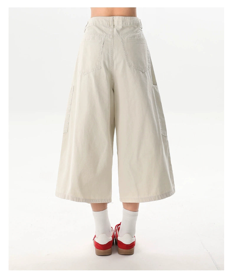 Wide Leg Culottes with Red Striped Tie Accent