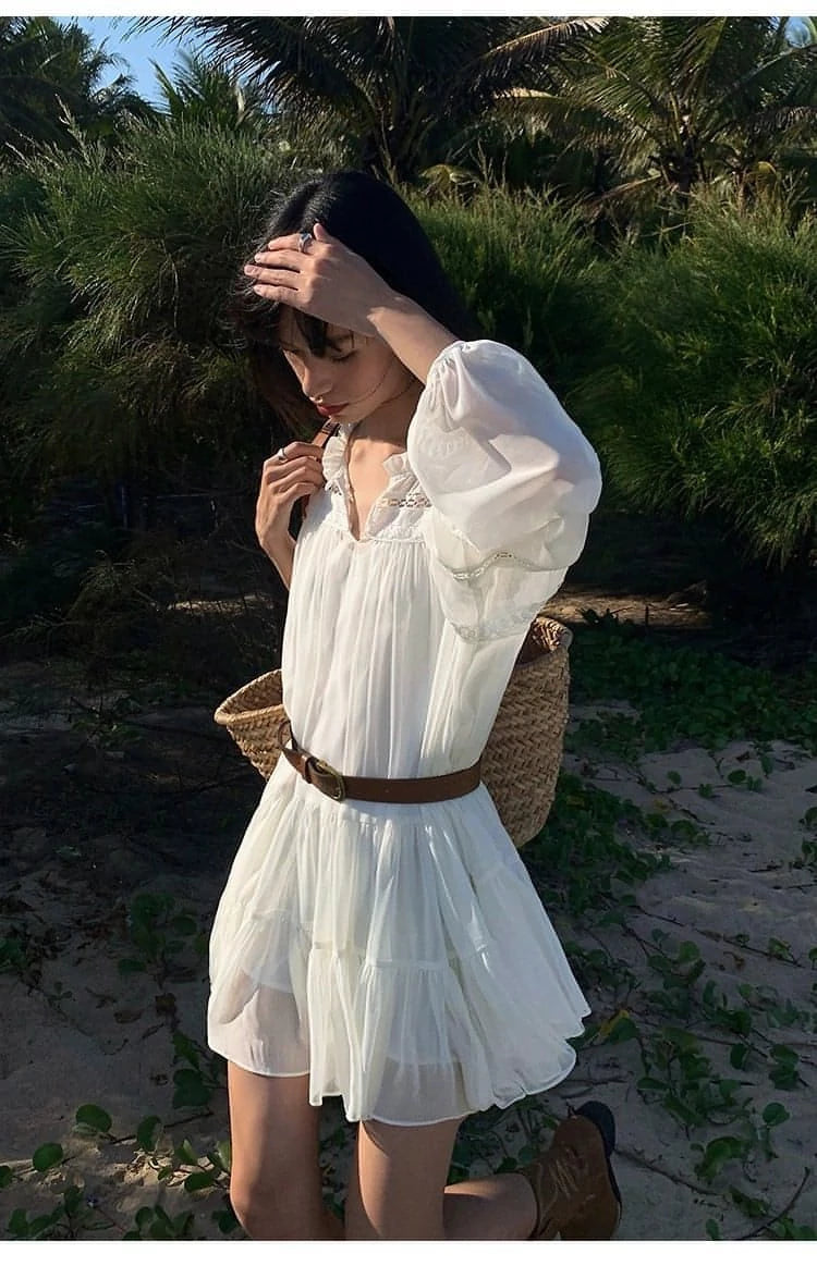 Summer French Style White Shirt Dress - chiclara