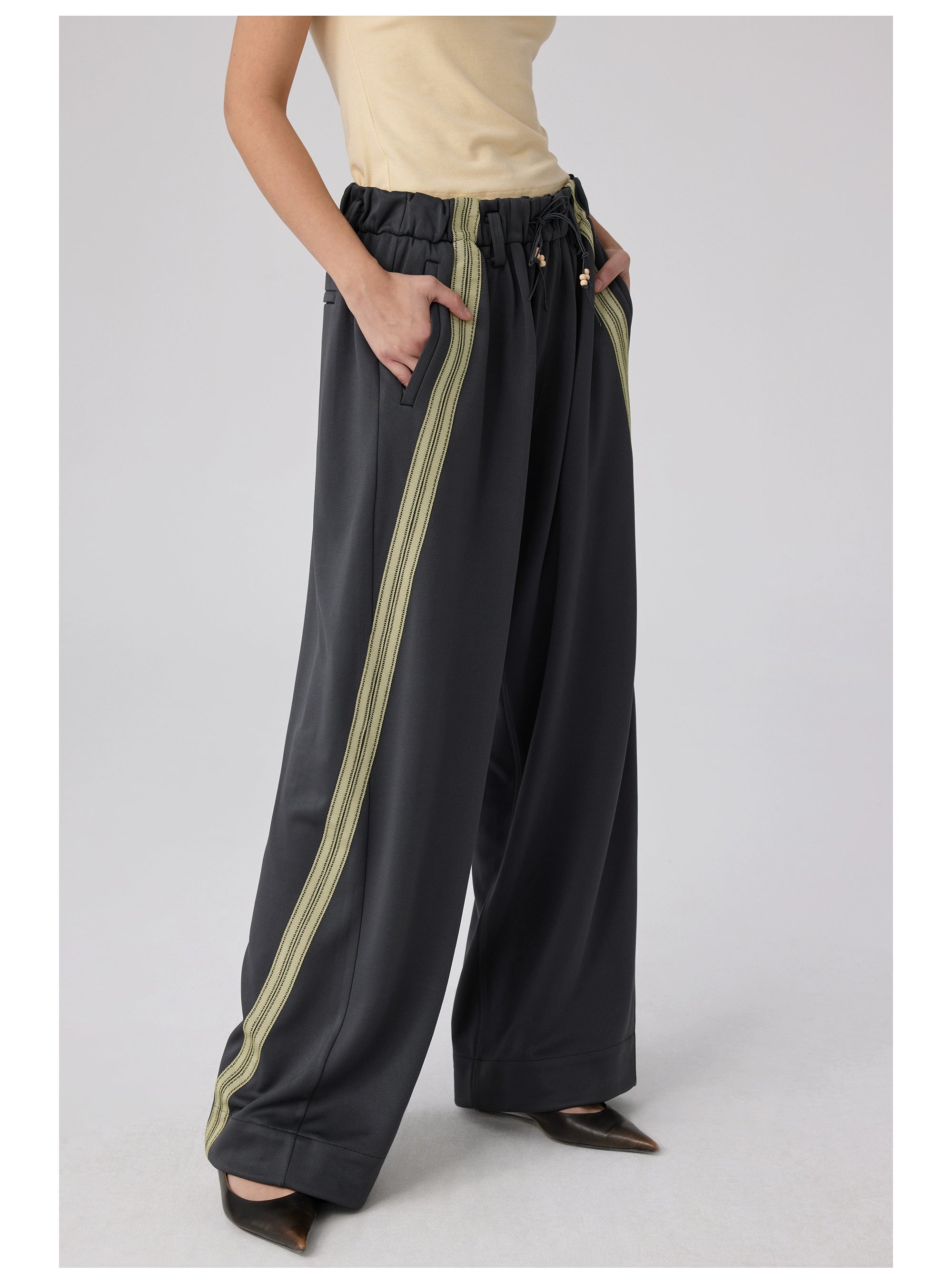 Wide Leg Track Pants with Side Stripe