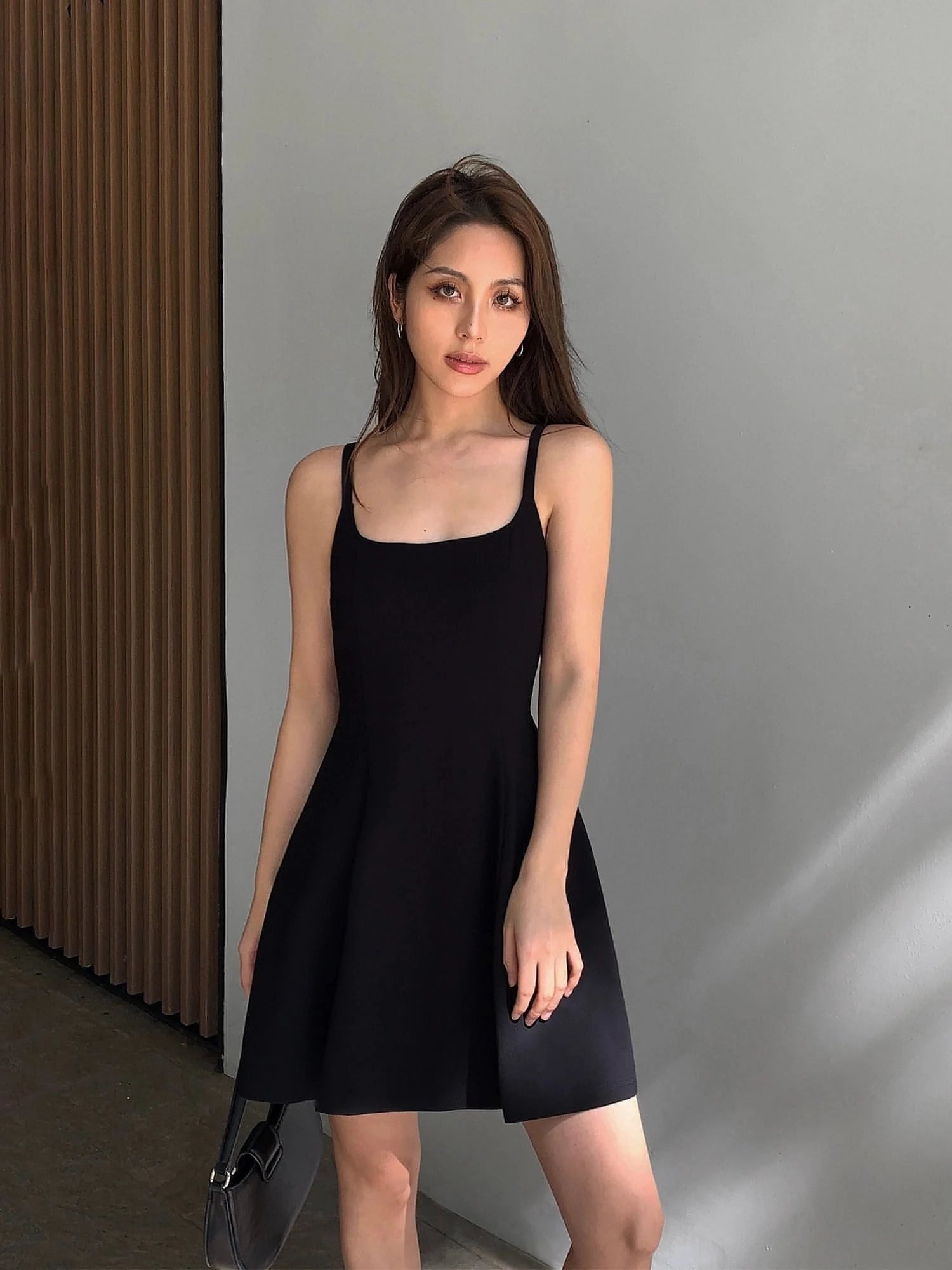 Summer Collection: Black Square-Neck A-Line Dress - chiclara