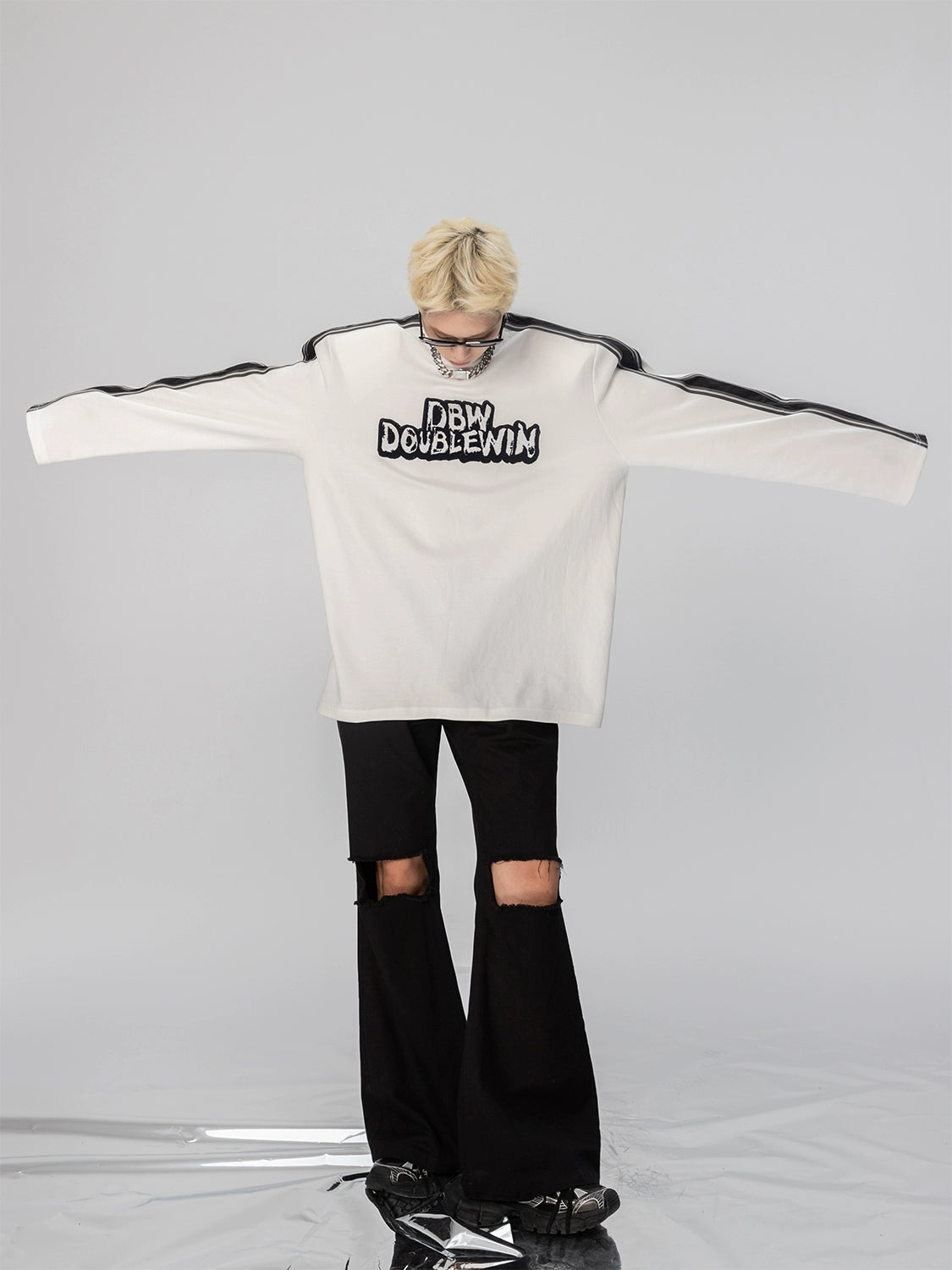 Monochrome Streak Varsity Sweatshirt