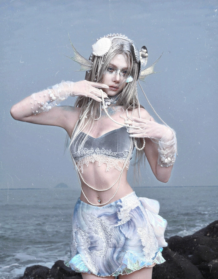 Mermaid Velvet Pearl Lace Suspenders