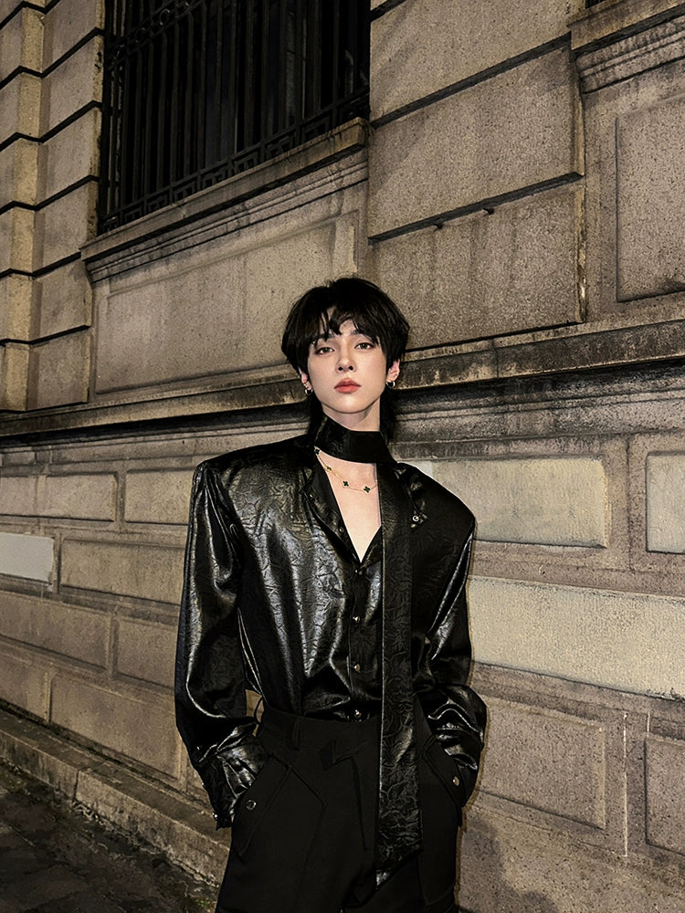 Glossy Tie Neck Shirt