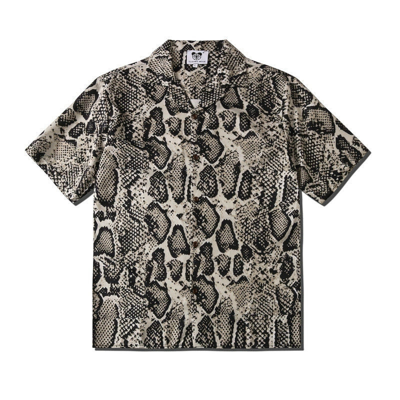 Short-Sleeve Snake Print Button-Up Shirt