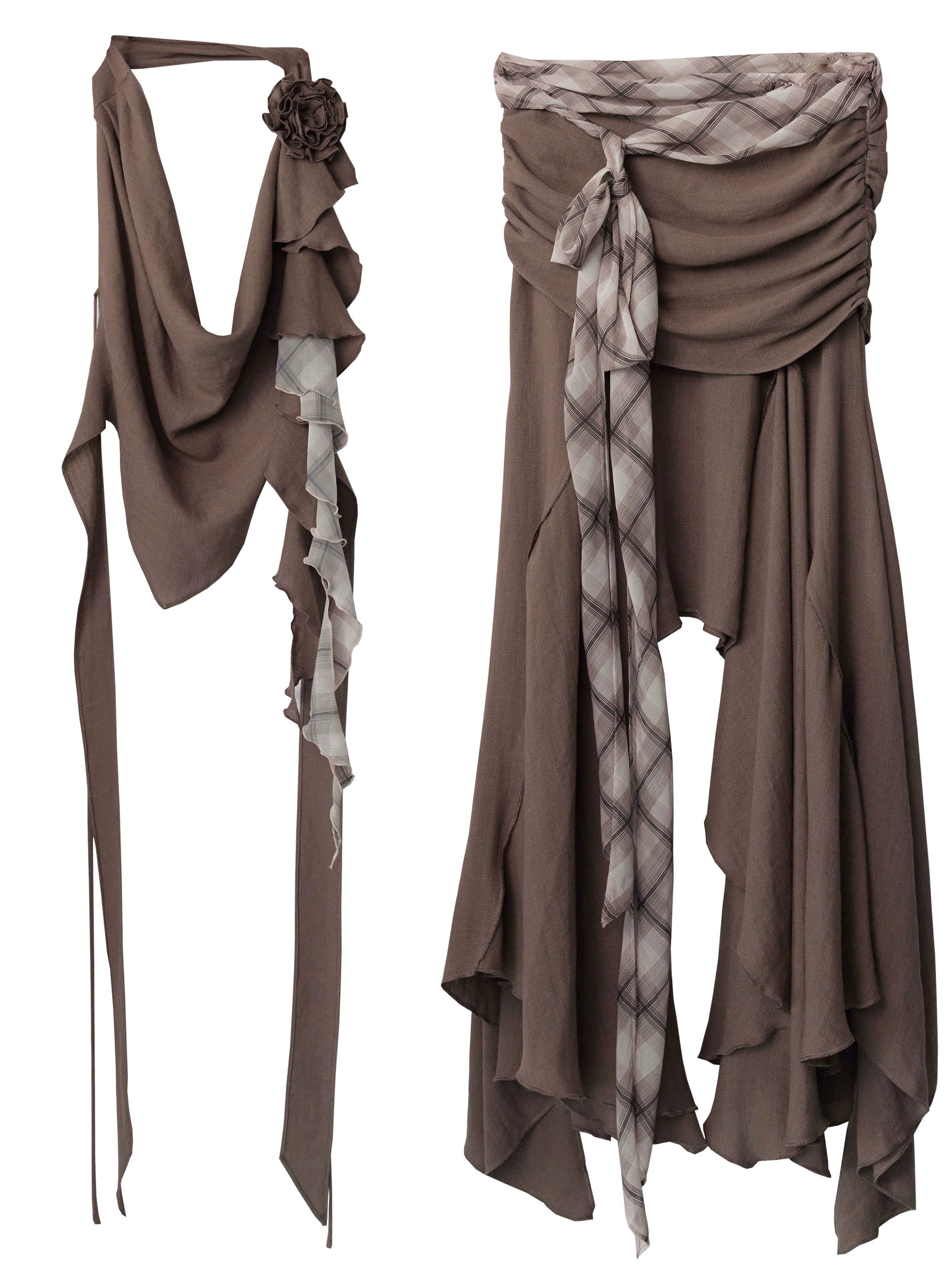 Dark Brown Draped Desert Nomad Skirt