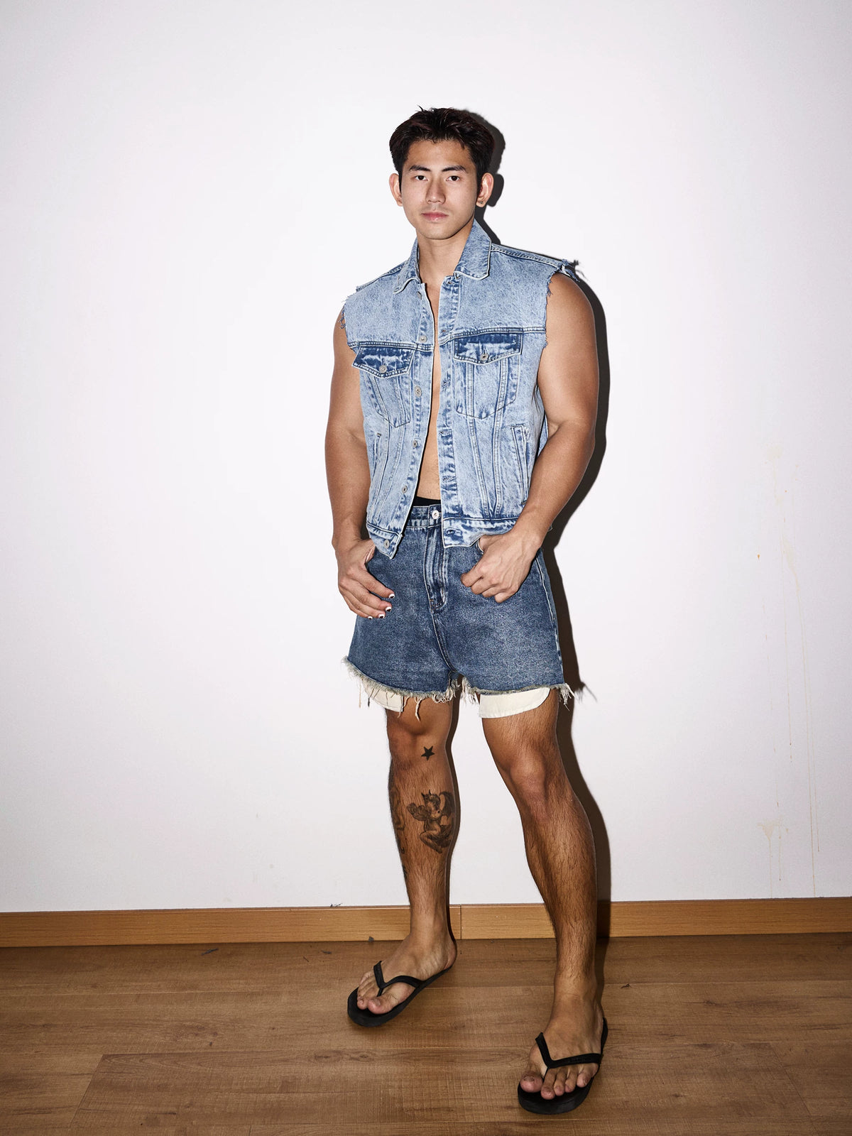 Raw Edge Acid Wash Denim Vest