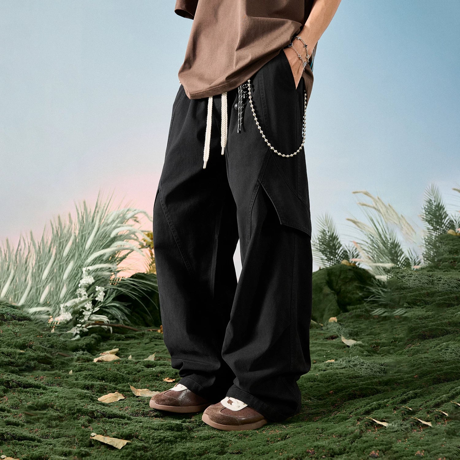 Origami Panel Relaxed Wide Leg Pants