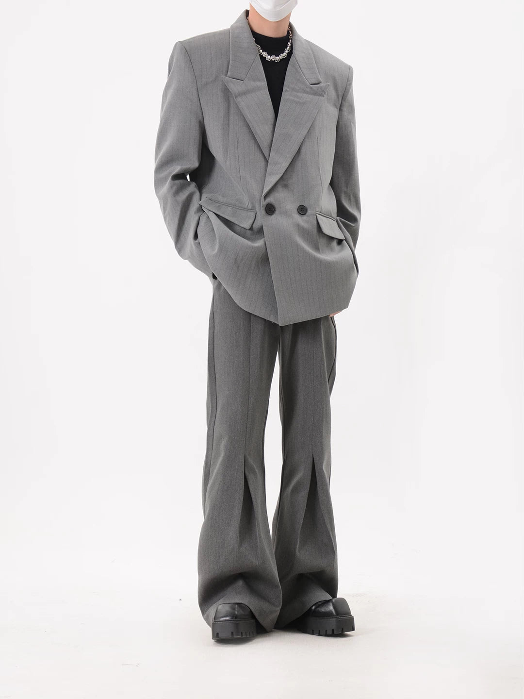 Pinstripe Oversized Double Breasted Blazer