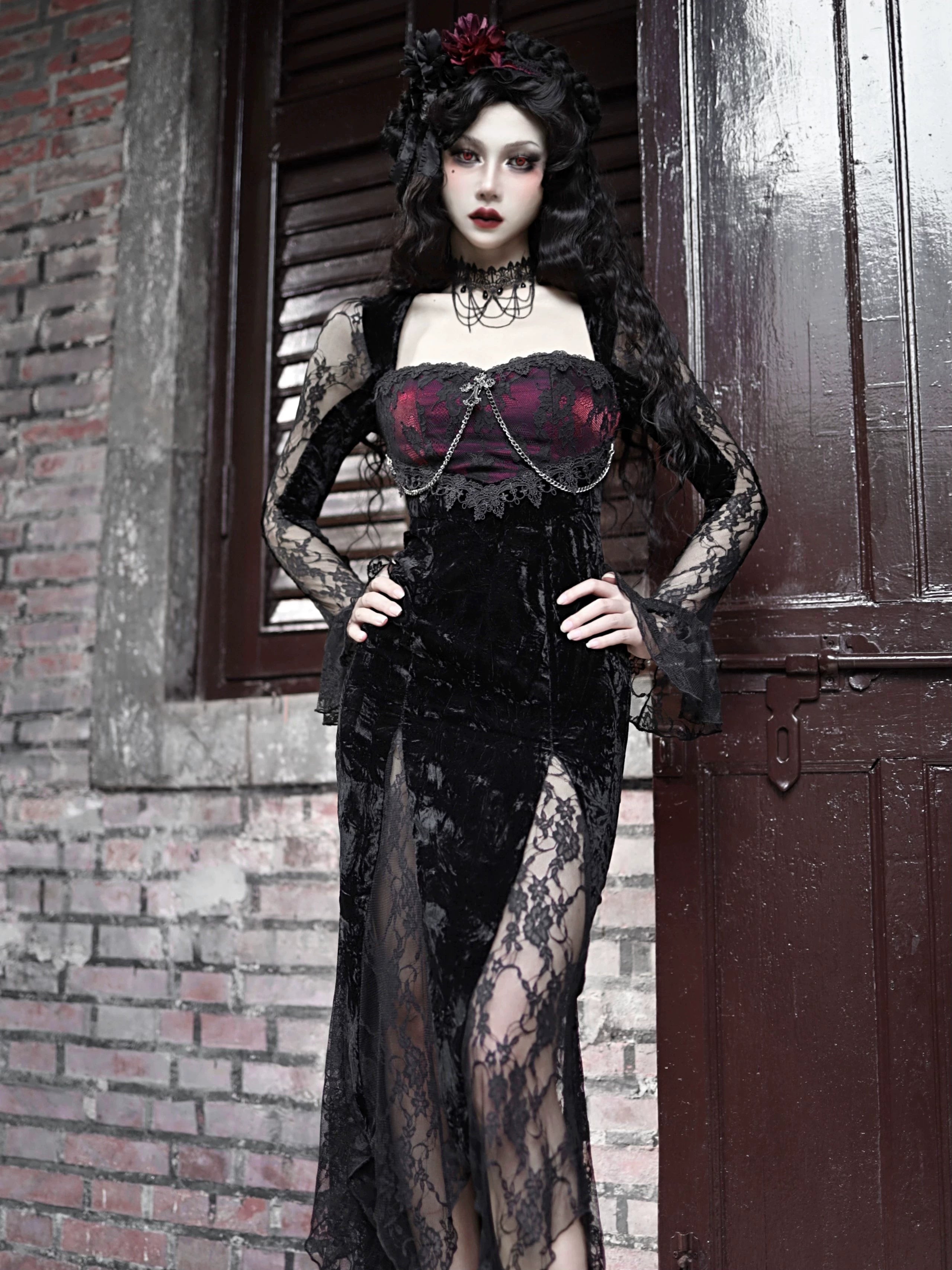 Black Lace Gothic Maxi Dress