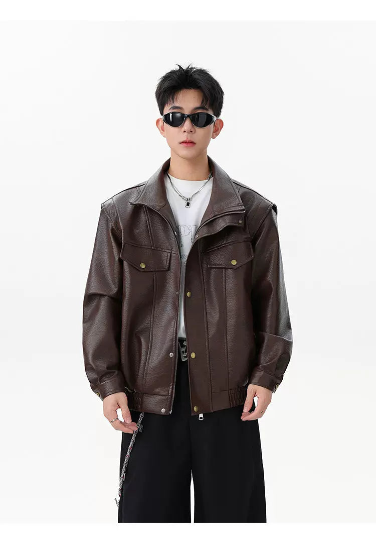 Alloy Stand‑Collar Leather Jacket
