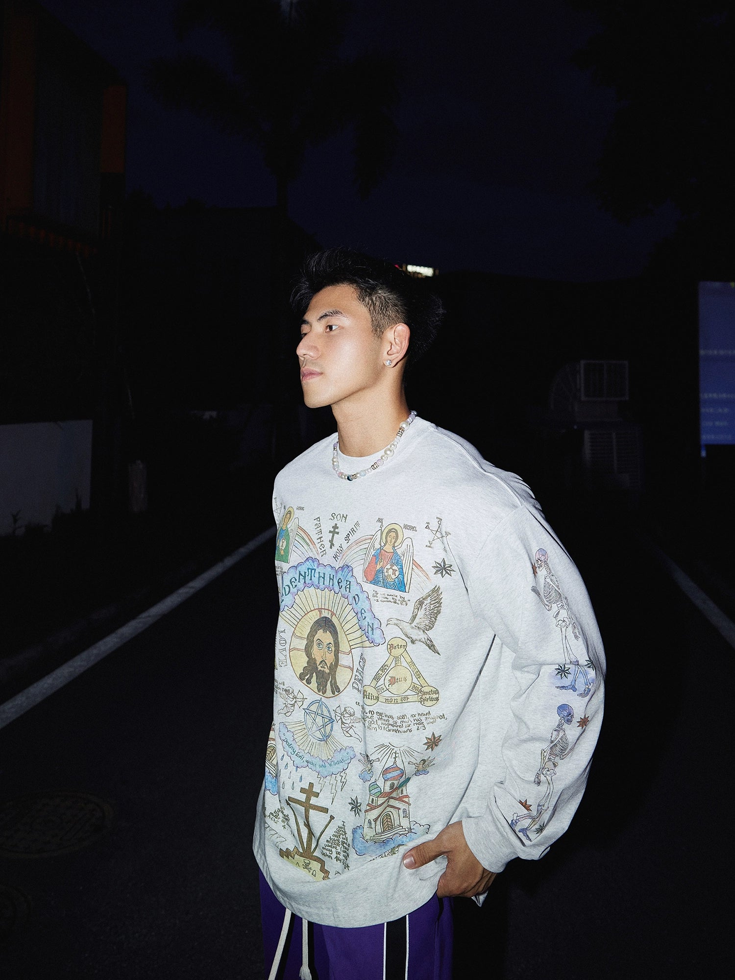 Religious Icon Print Oversized Sweatshirt