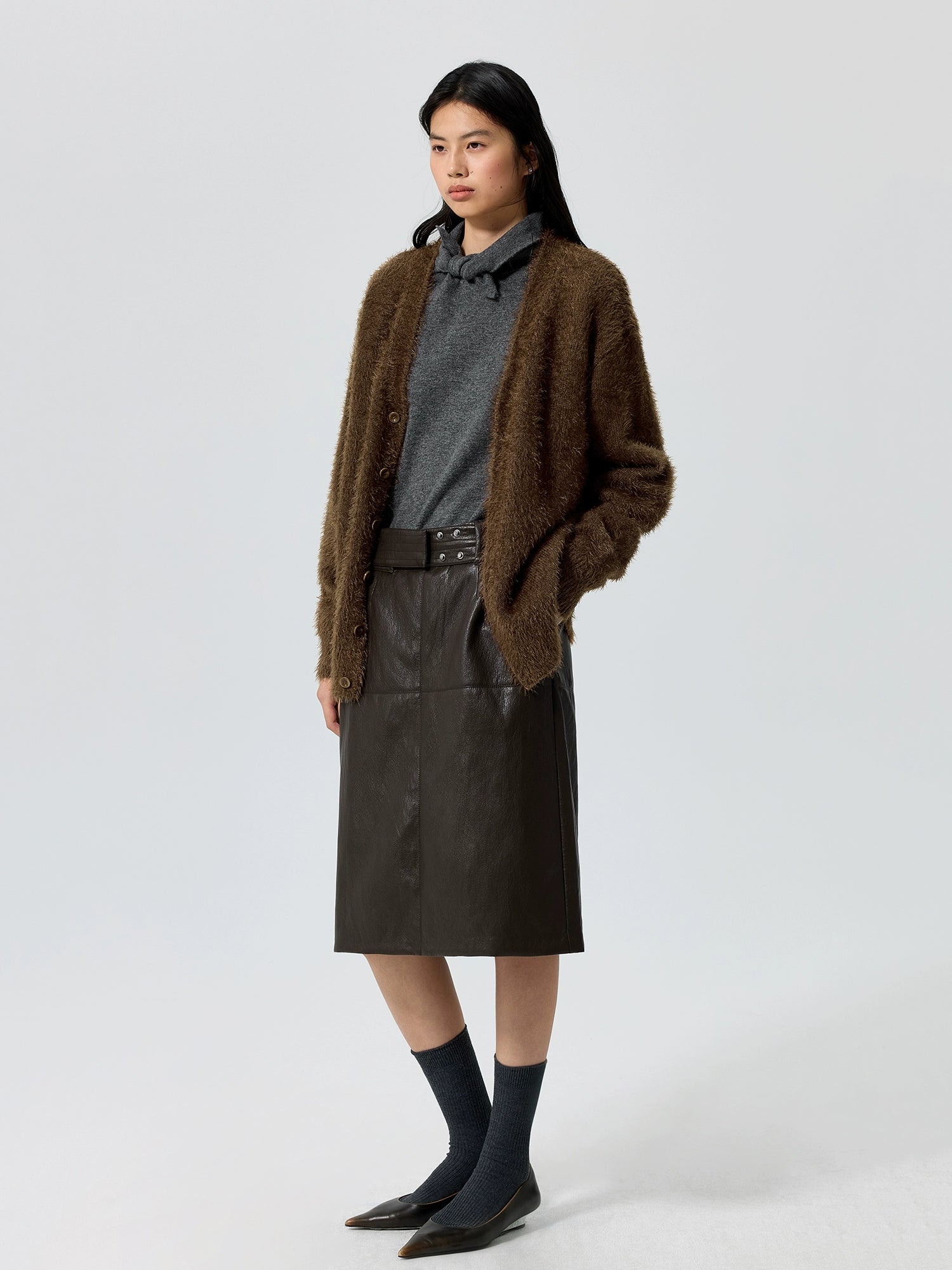 Heather Brushed Classic Knit Cardigan