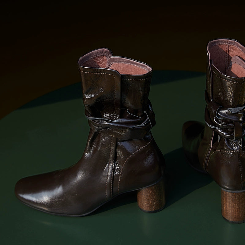 Leather Ankle Boots with Block Heel