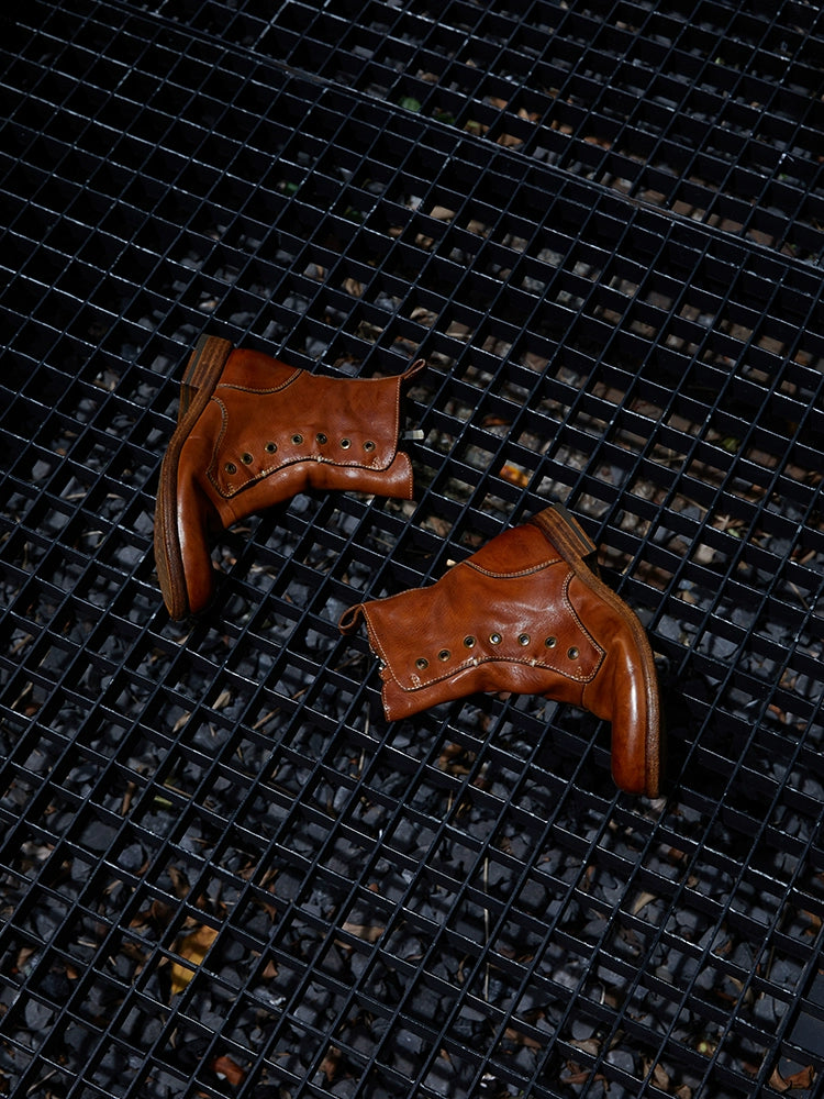 Brown Leather Lace-less Combat Boots