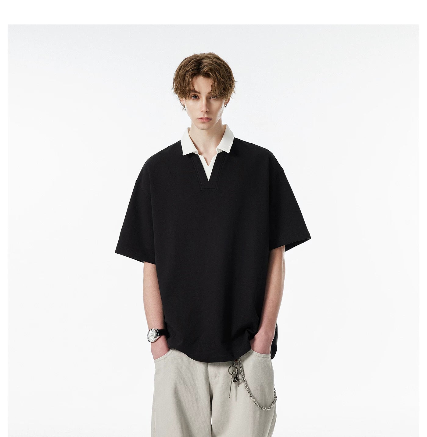 Contrast Collar Club Knit Polo Tee