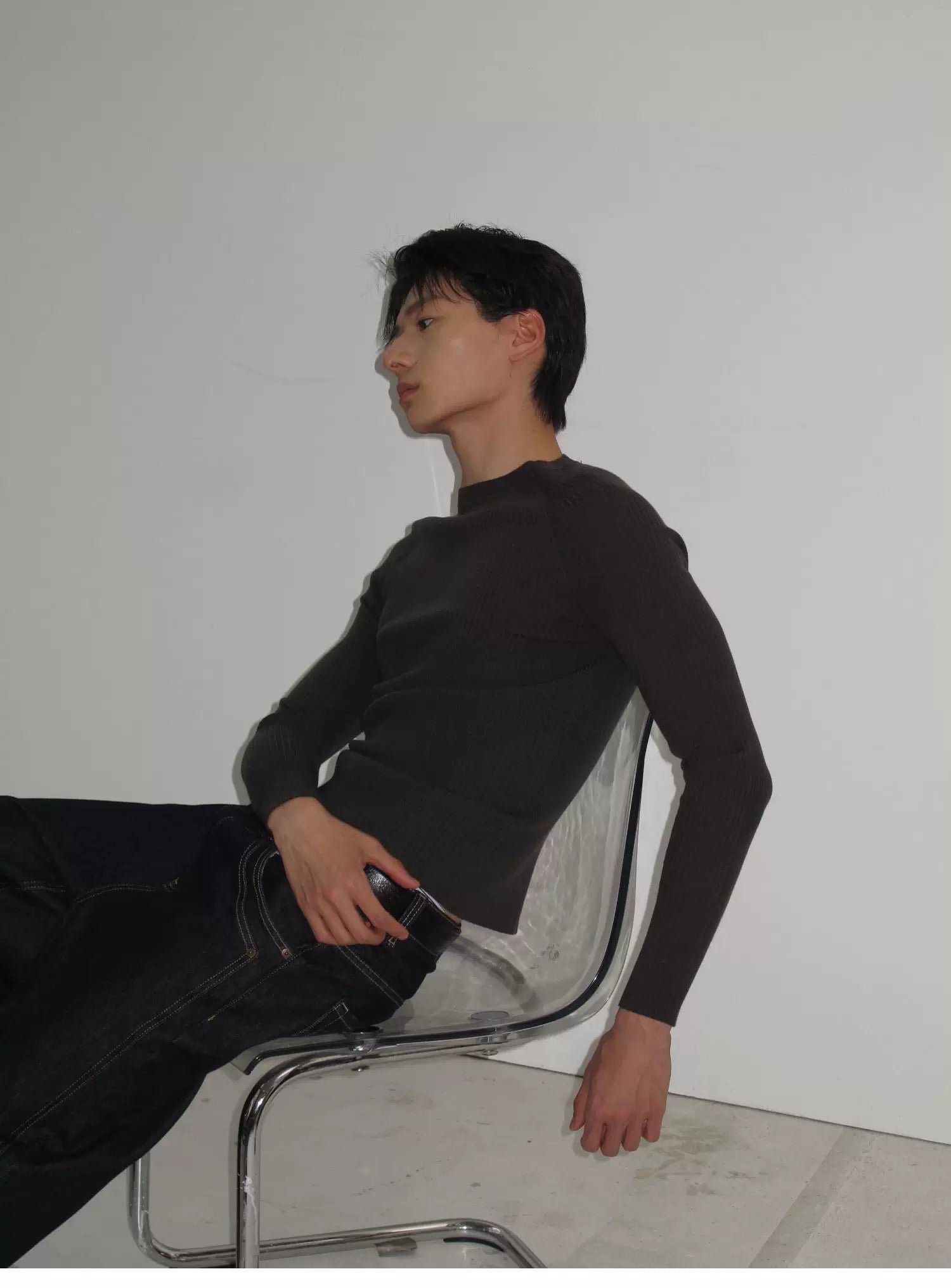 Charcoal Contour Ribbed Knit Sweater