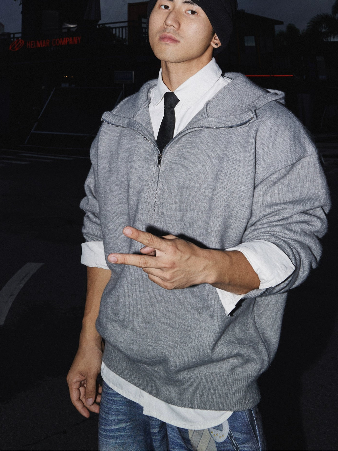 Cloud Gray Zip Knit Hoodie