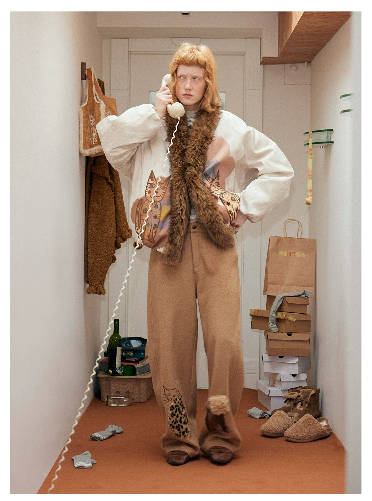 Leopard Pocket Kitty Patch Wide‑Leg Pants