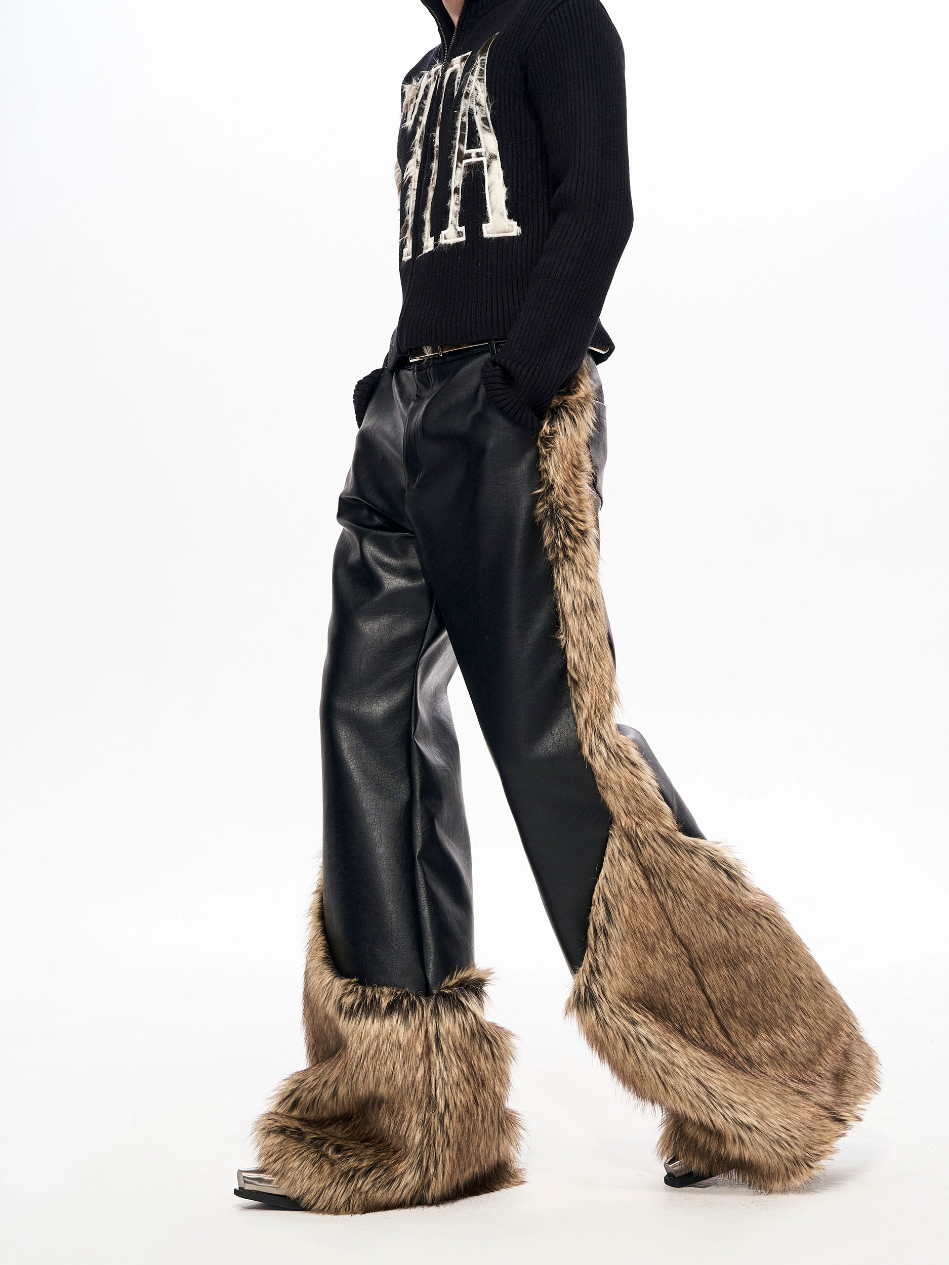 Wildfang Midnight Faux Fur Moto Jacket and Pants Setup