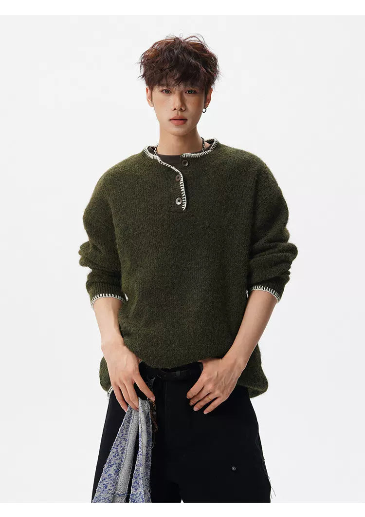 Coastal Trim Textured Henley Sweater