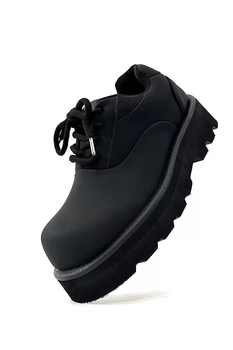 Matte Black Platform Work Oxford Shoes