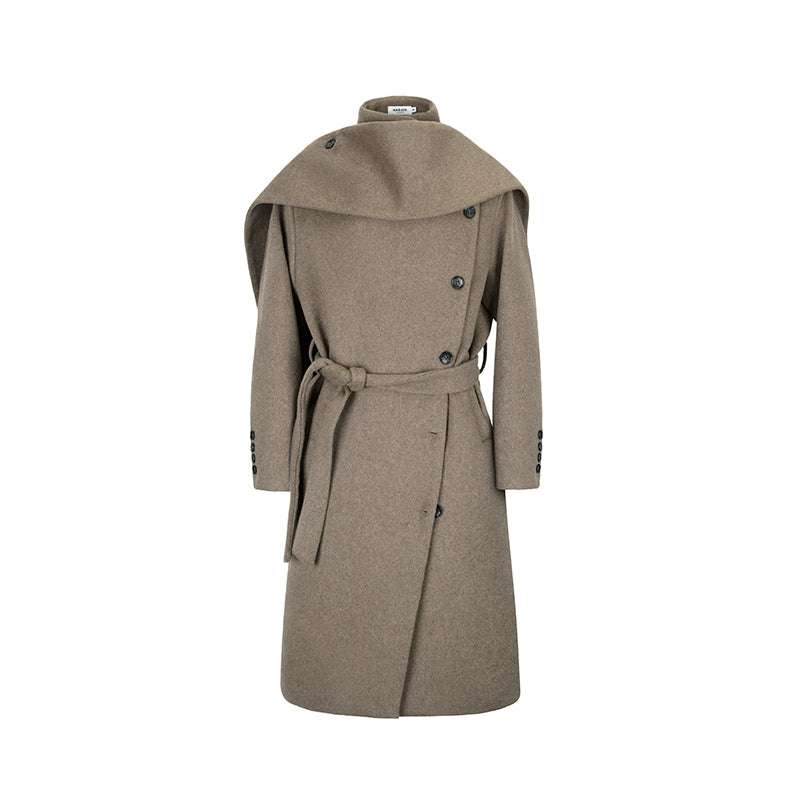 Wool Belted Overcoat with Cape Collar