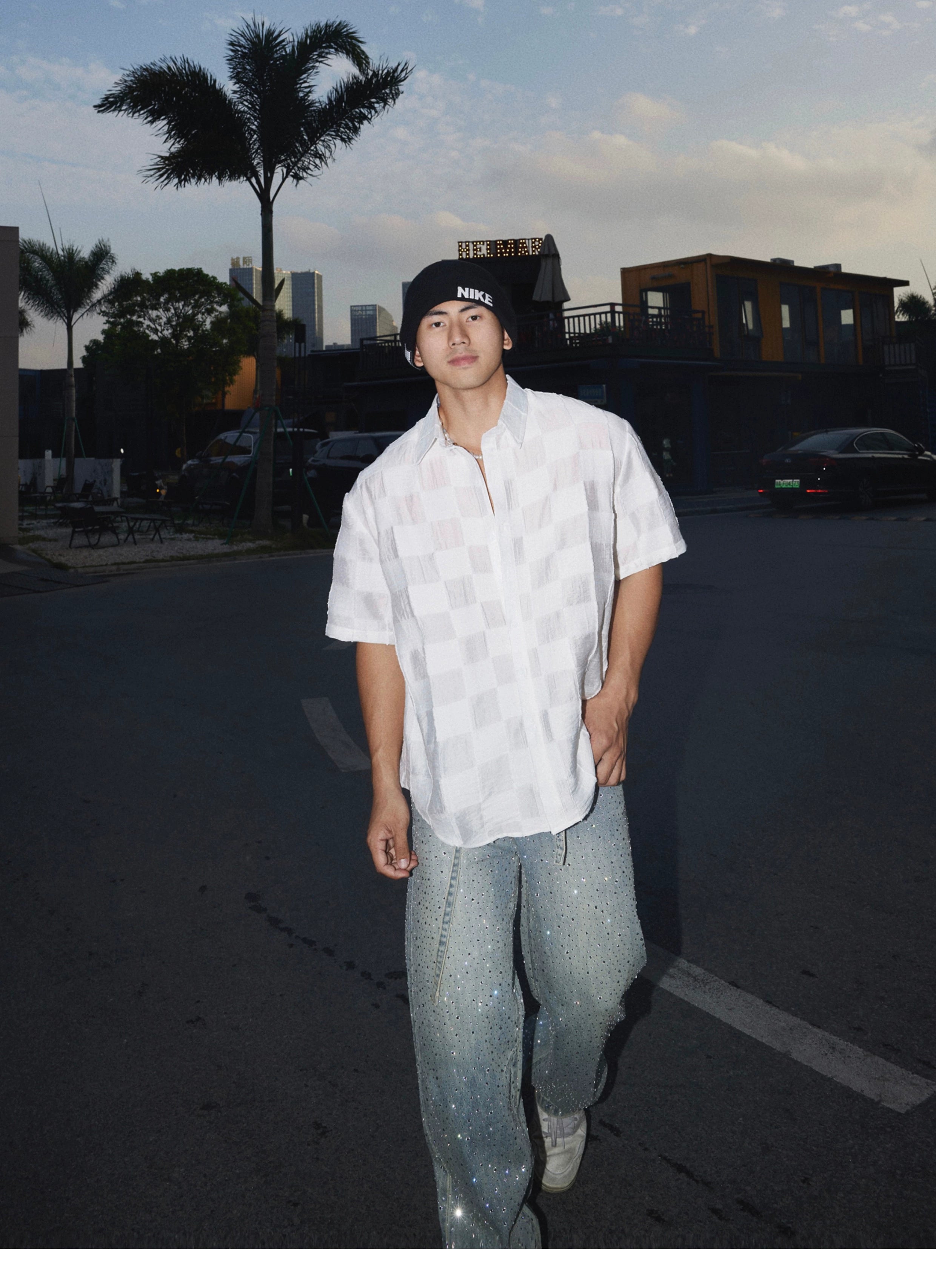 Textured Short Sleeve Button-Up Shirt