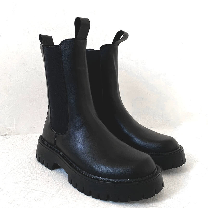 Chunky Sole Black Chelsea Boots