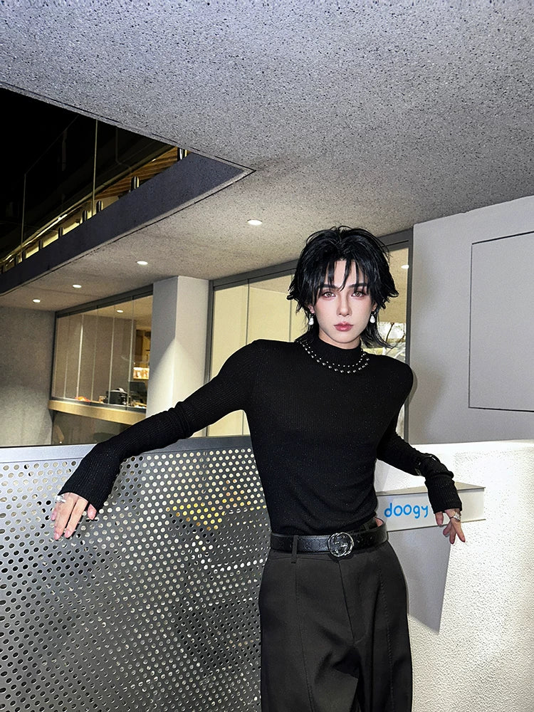 Cosmic Halo Beaded Knit Turtleneck