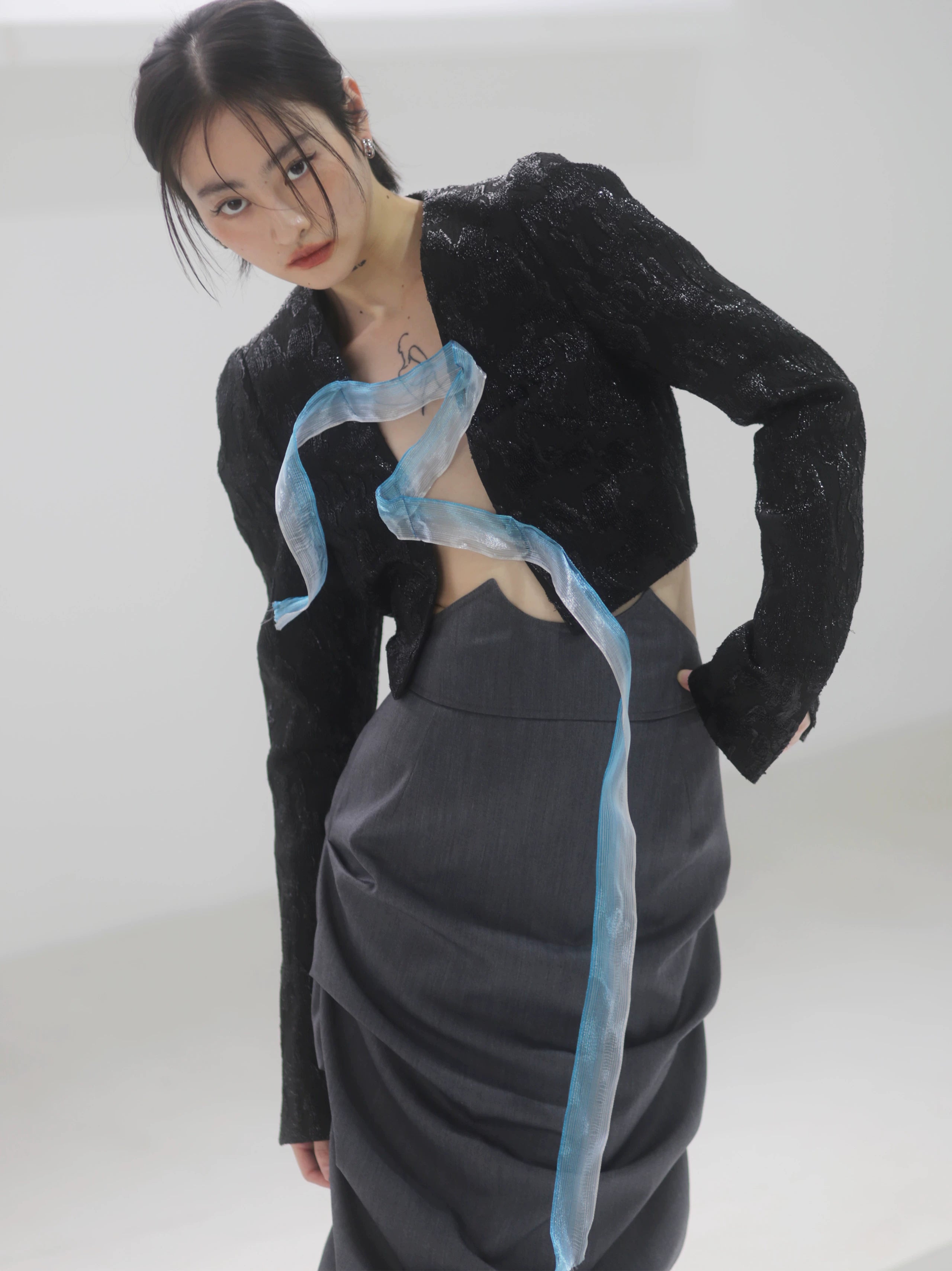 Slate Drape Tulip Midi Skirt