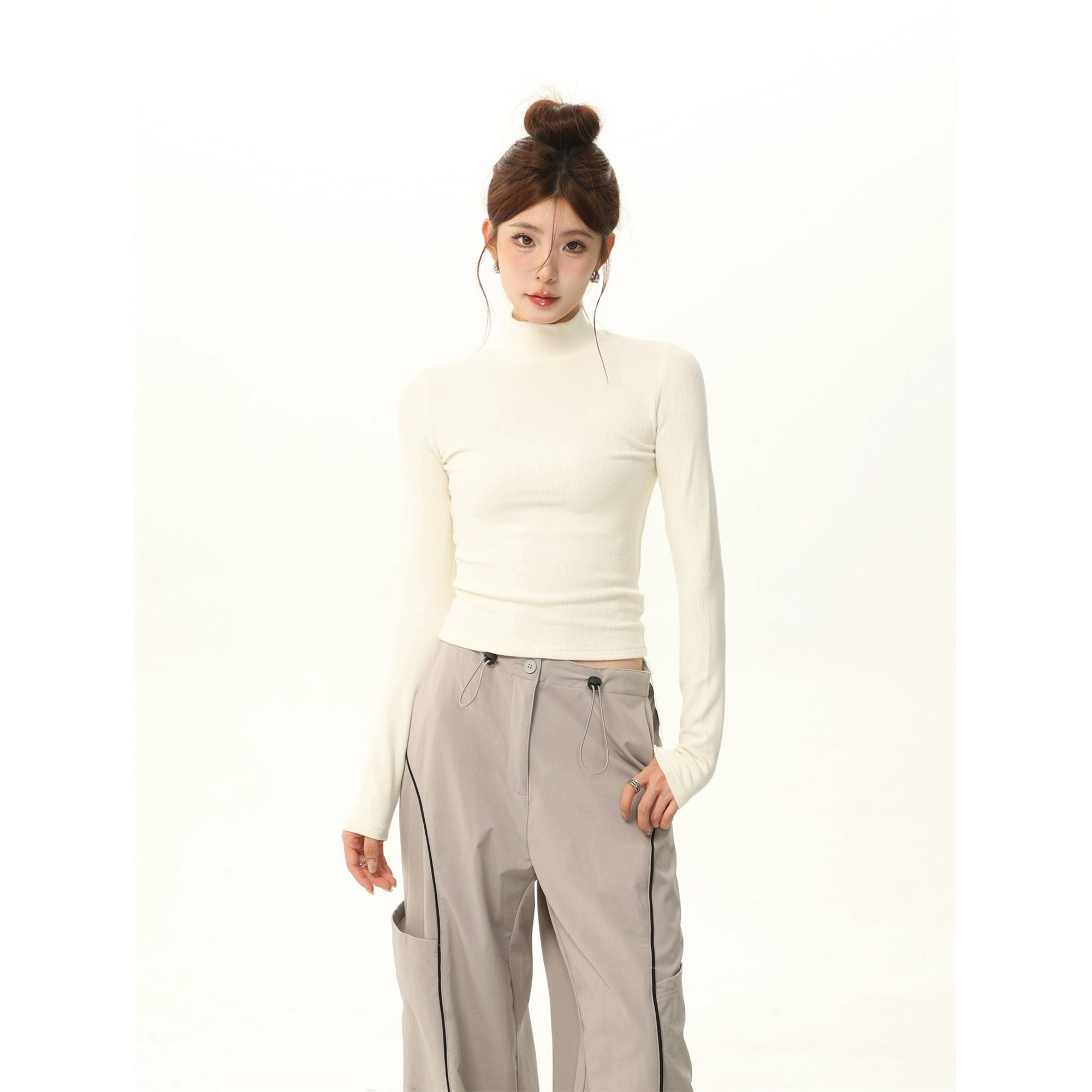 아메리칸 스타일 브러시드 모크넥 롱슬리브 티셔츠