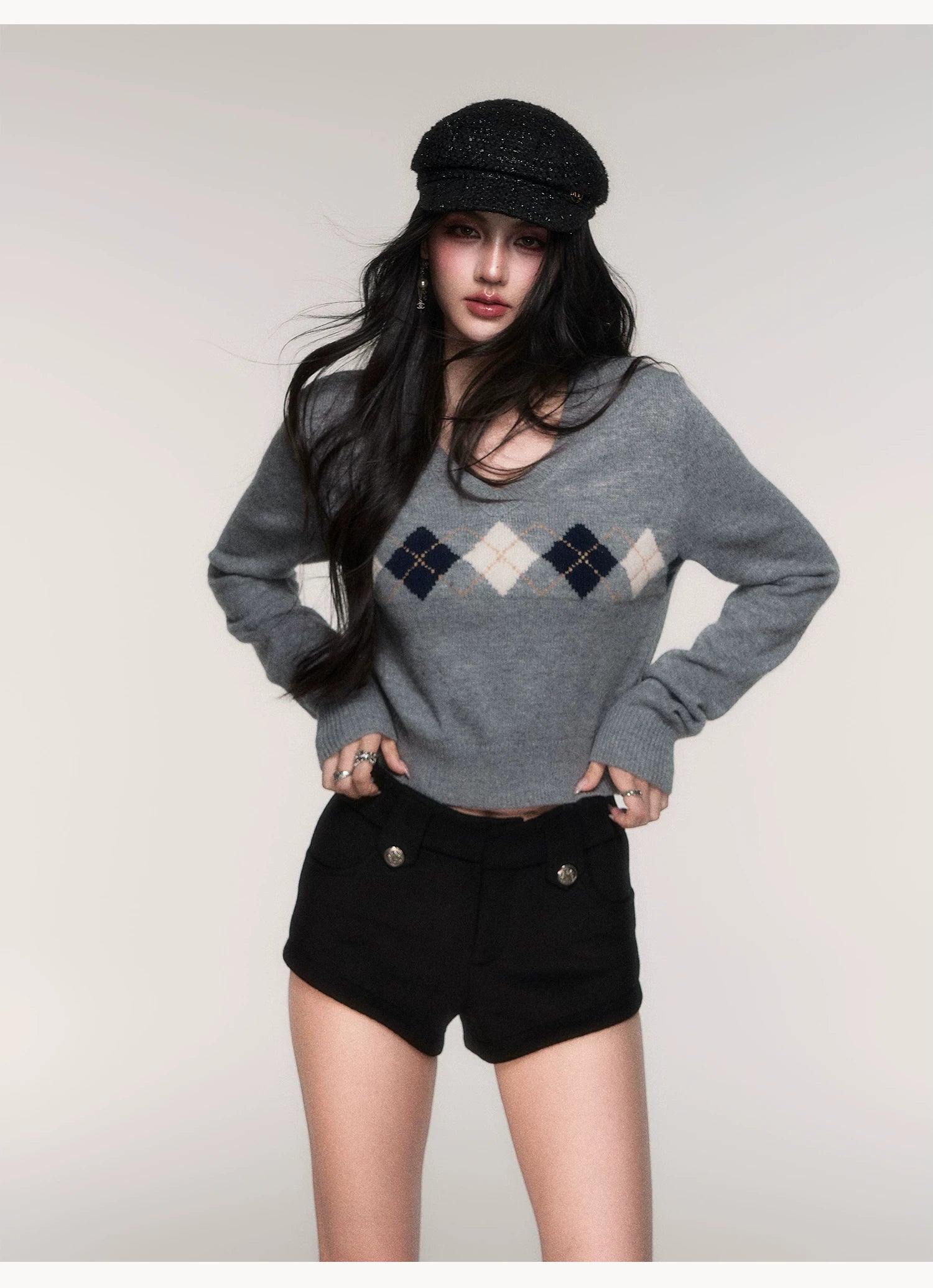 Argyle Muse Cropped Knit Sweater