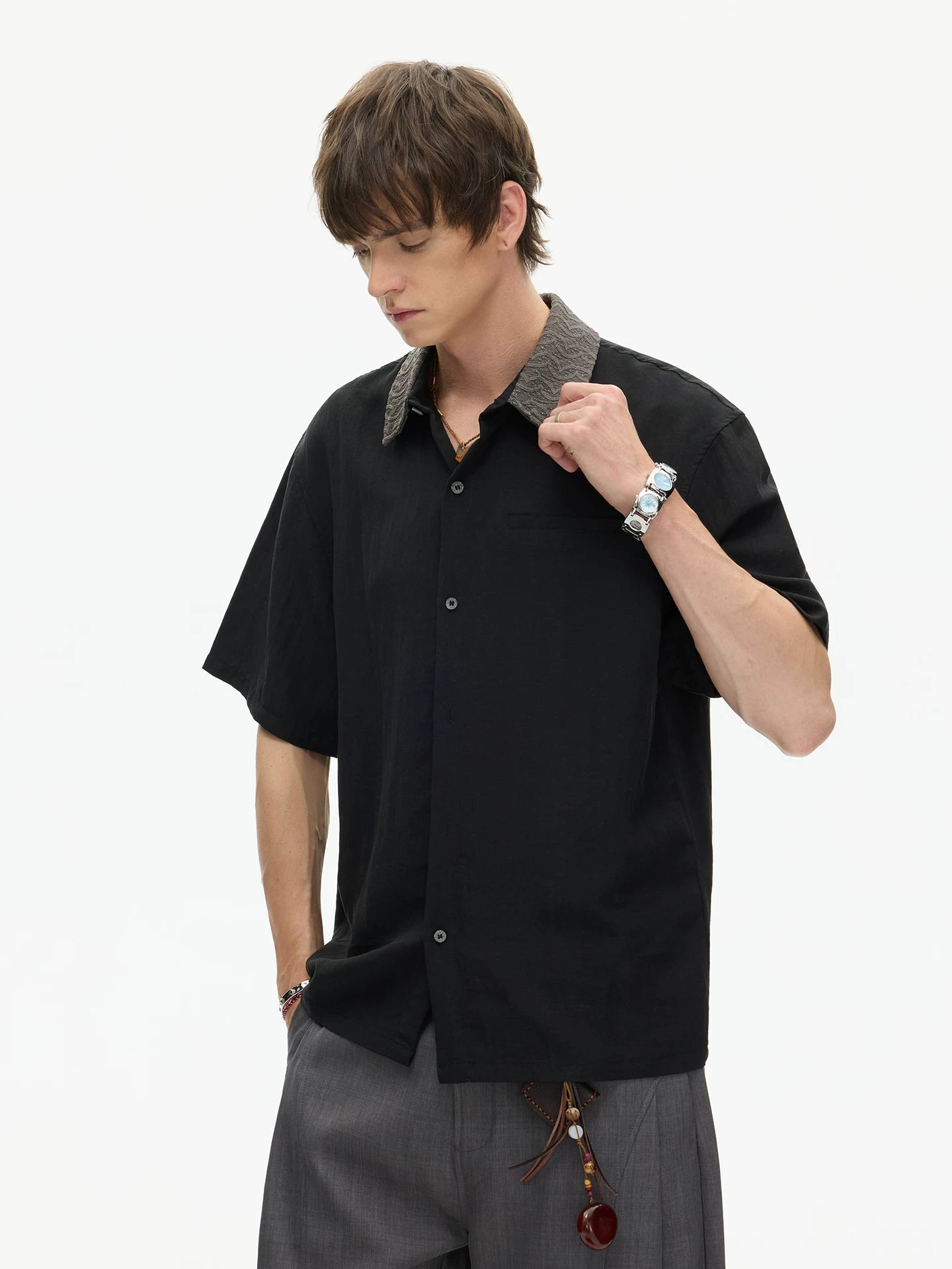 Collar Textured Camp Shirt