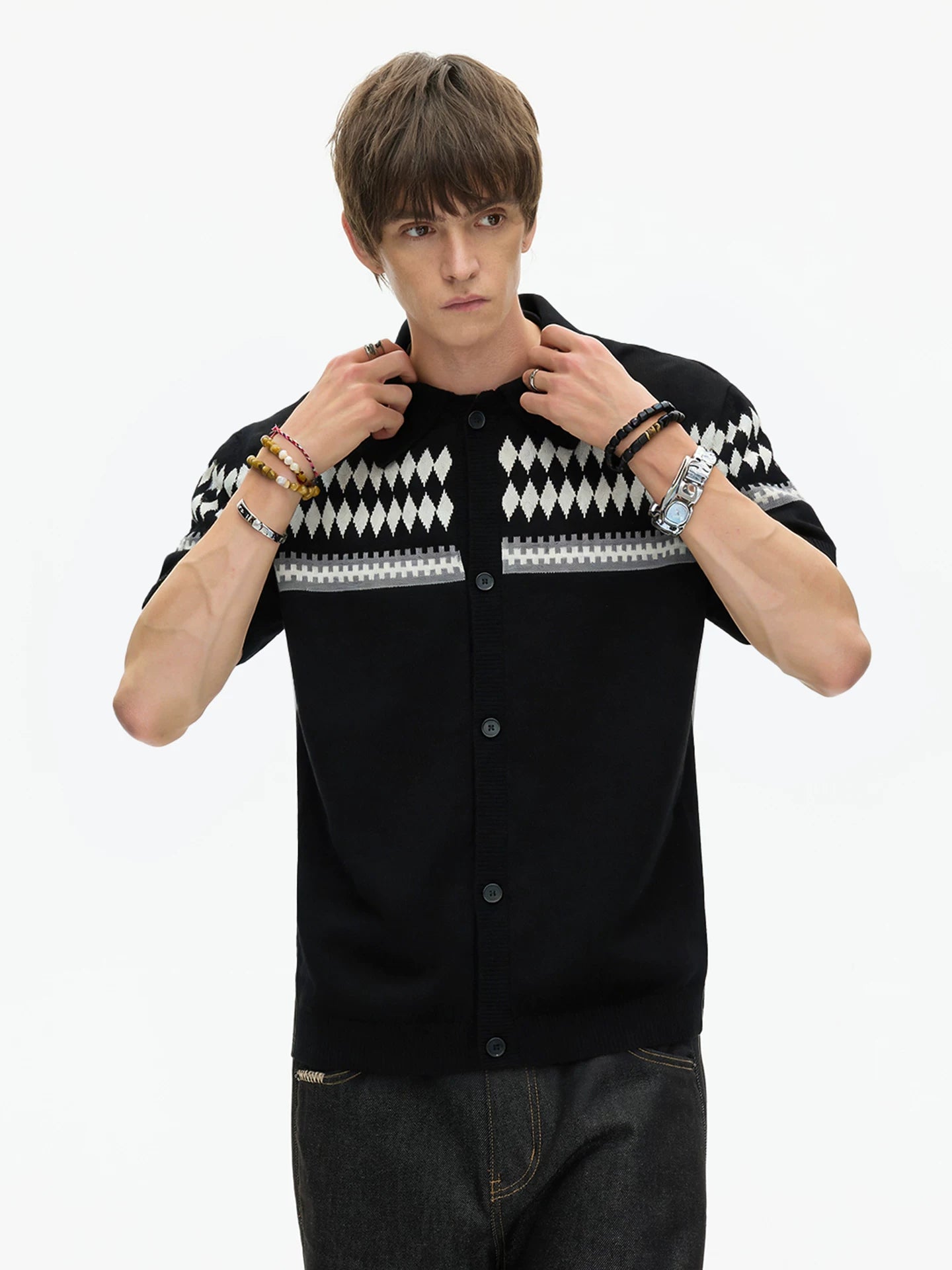 Nordic Band Knit Button Shirt