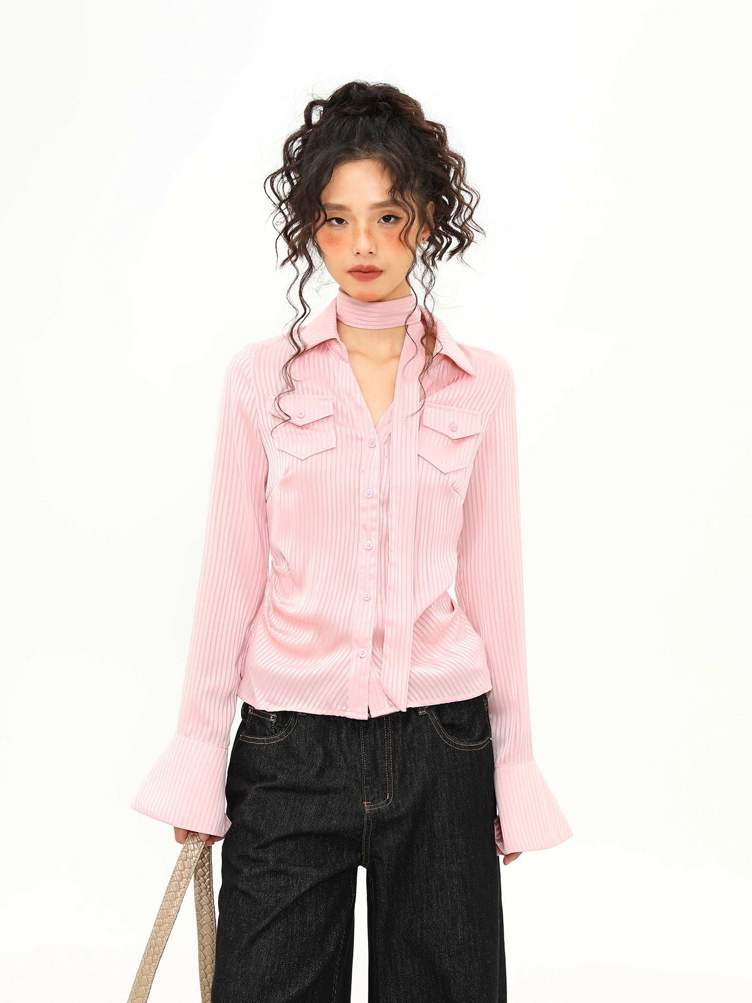 Sugar Ribbon Pinstripe Blouse