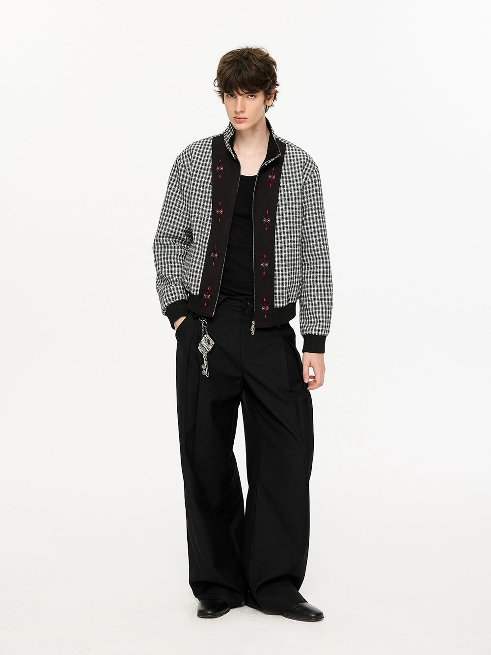 Plaid Waist Detail Wide-Leg Trousers