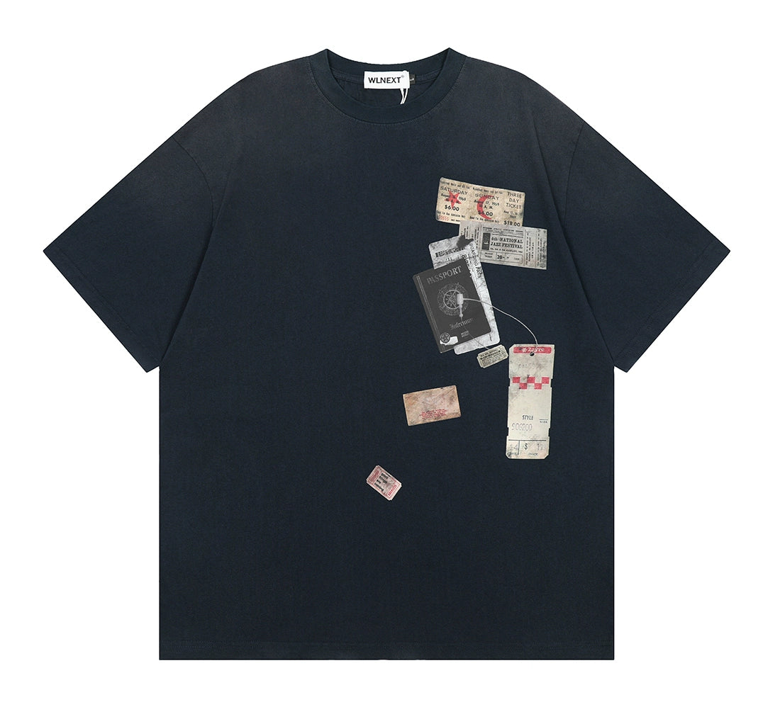 Passport Stamp Graphic Oversized T-Shirt