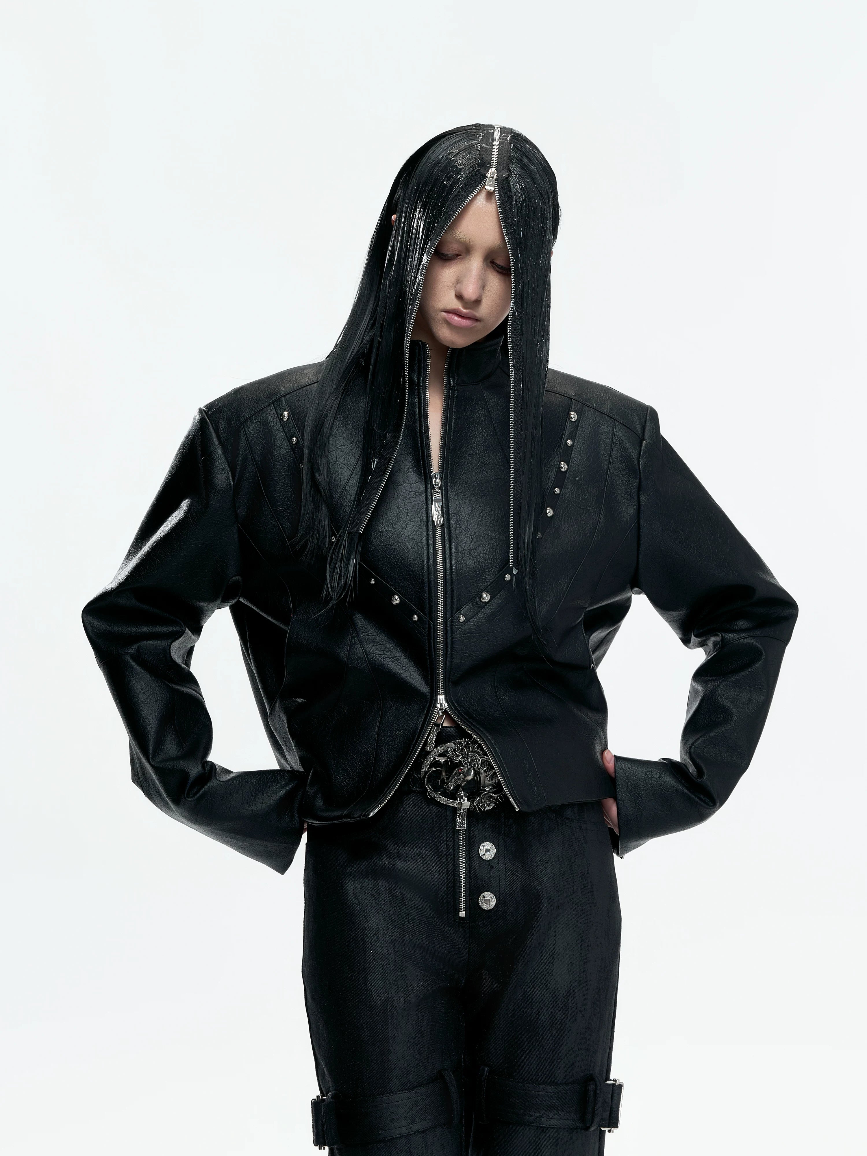 Tiled Halo Studded Leather Blouson