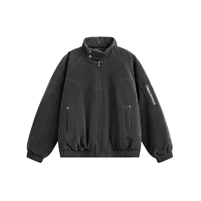 Velvet Stand-Collar Bomber Jacket