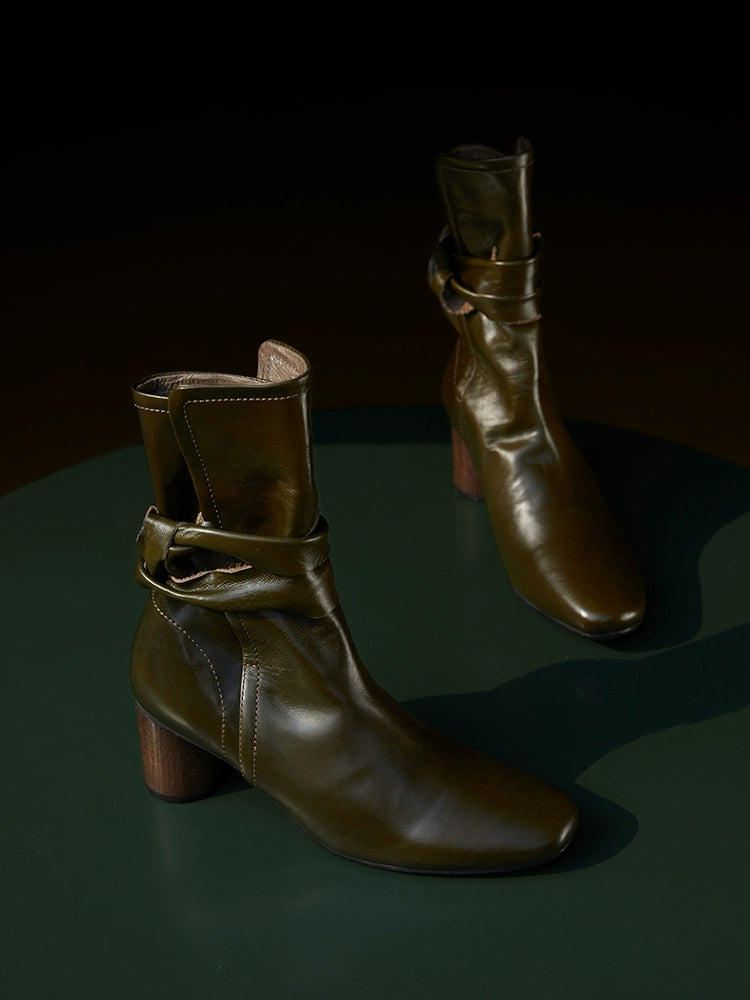 Leather Ankle Boots with Block Heel