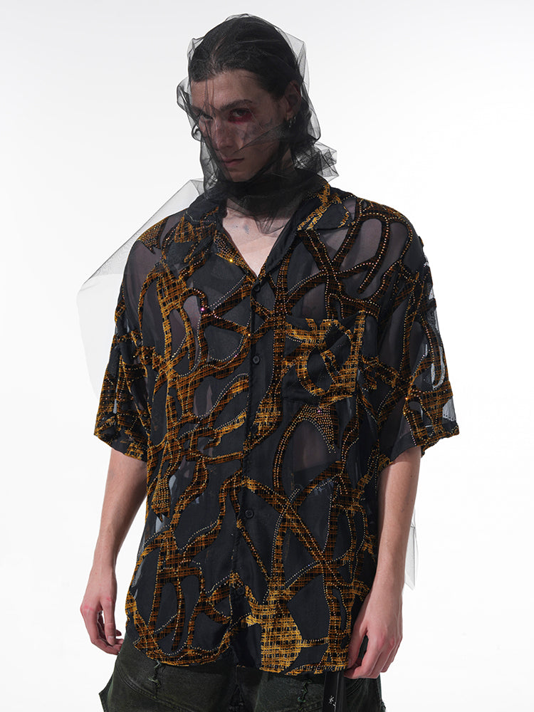 Sheer Beaded Spider Web Shirt