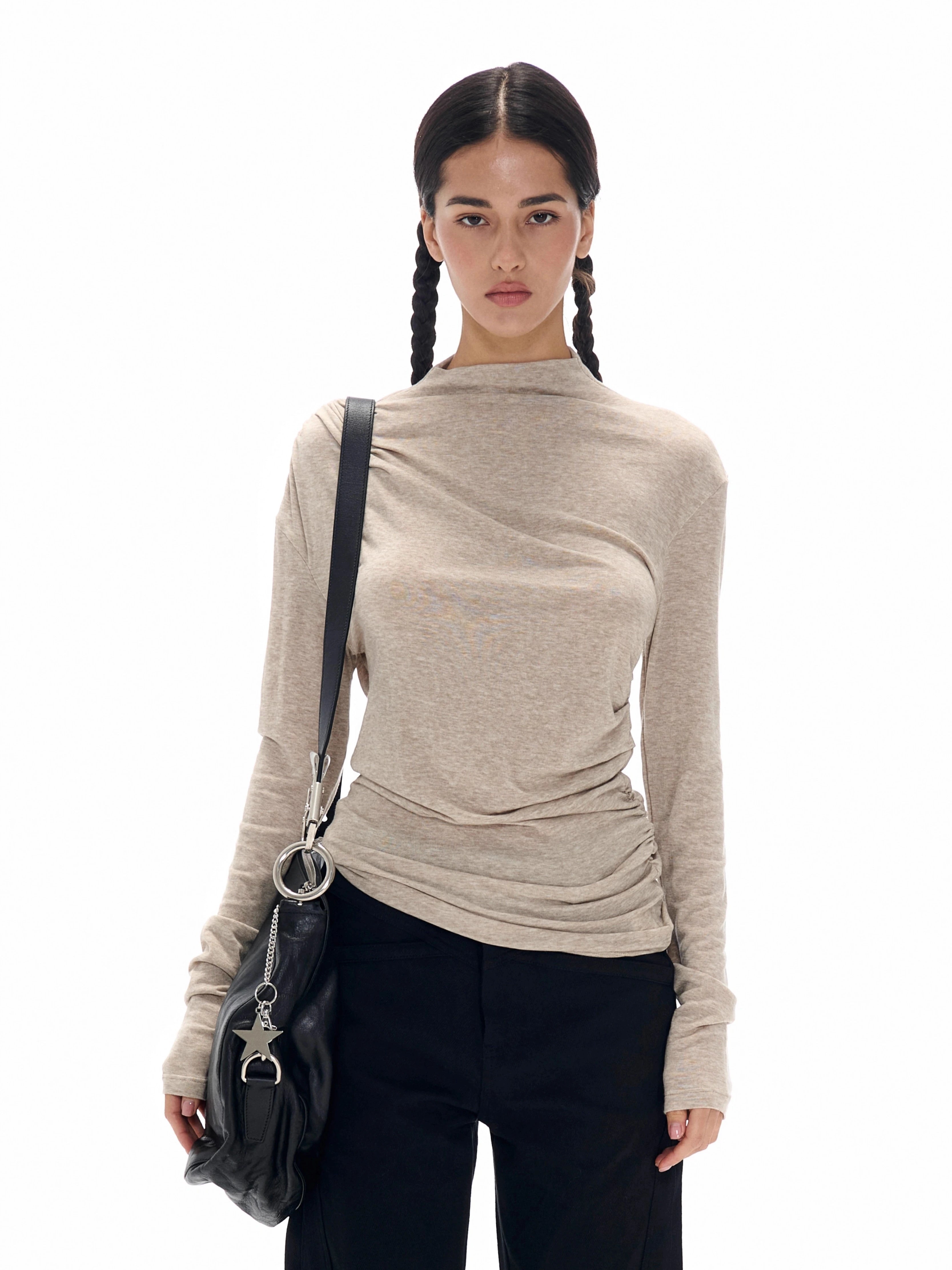 Haut à manches longues en tricot à col haut