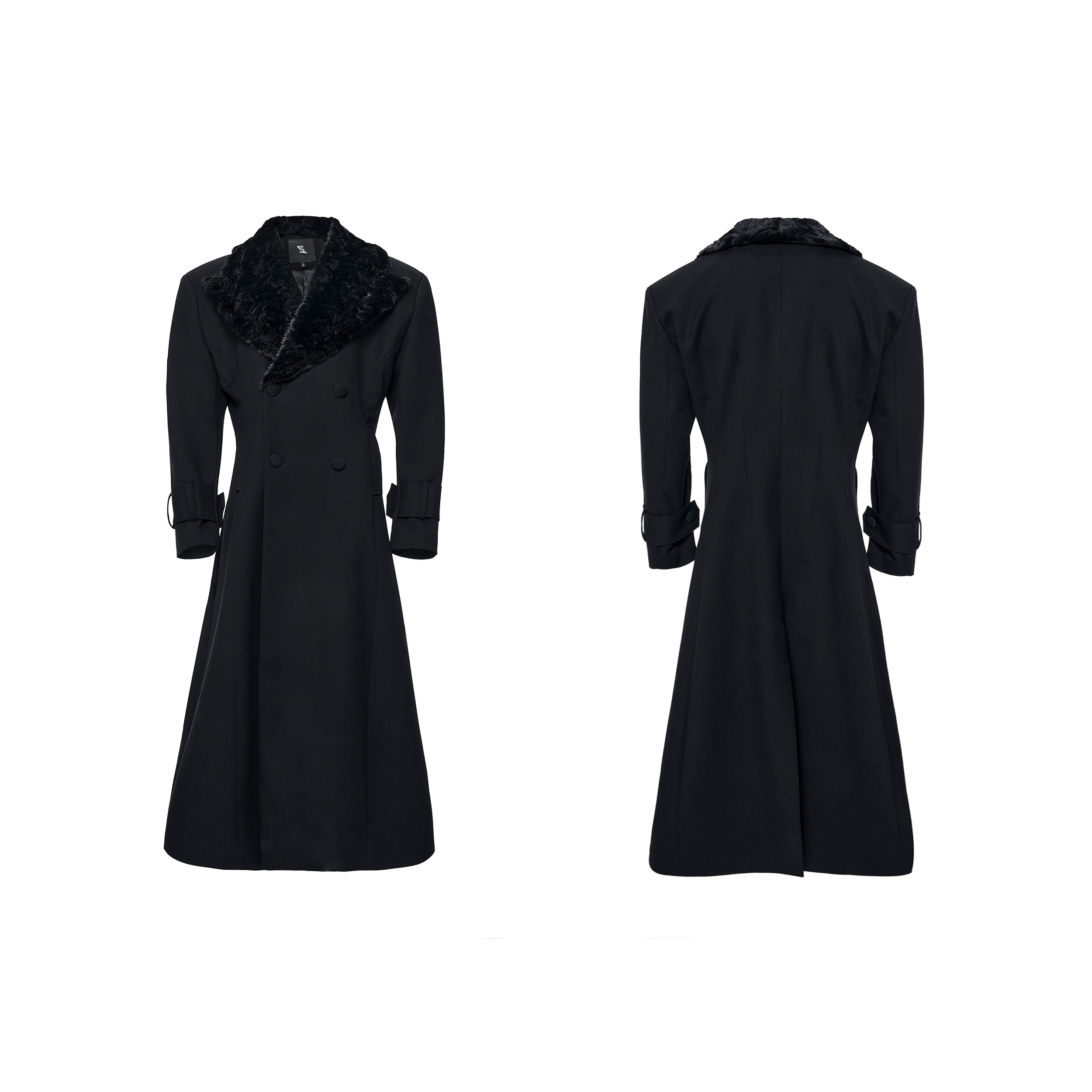 Black Faux Fur Collar Long Coat