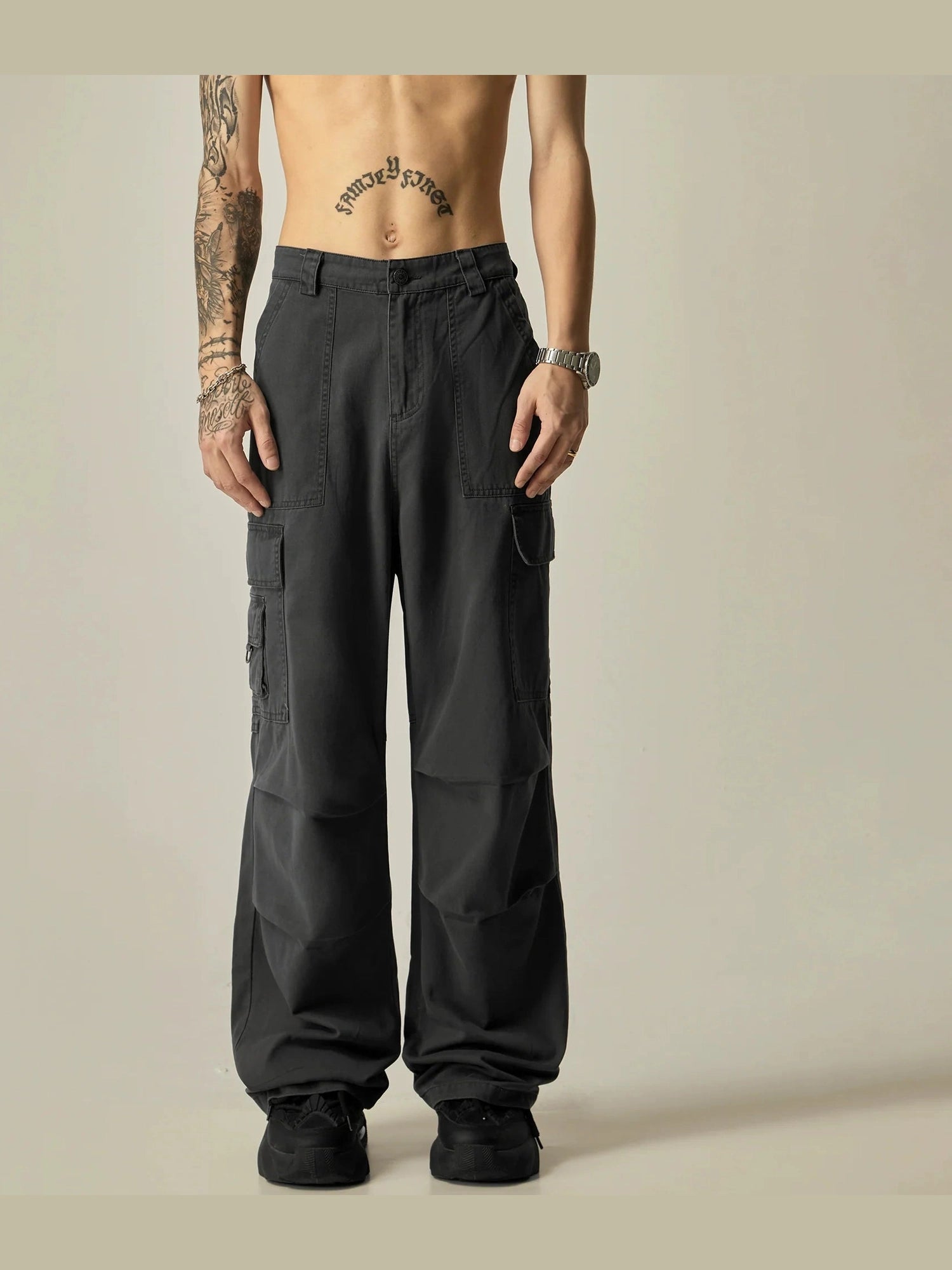 Wide-Leg Utility Cargo Pants